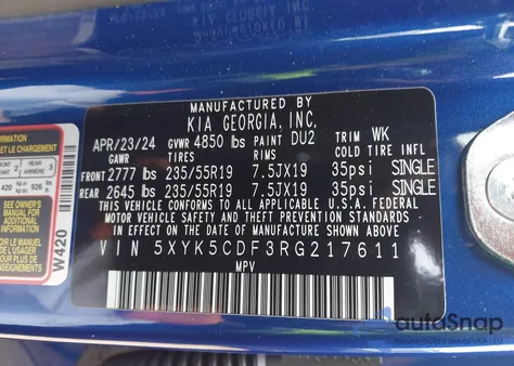 2024 Kia Sportage Sx-Prestige z USA, uszkodzony, nr VIN 5XYK5CDF3RG217611